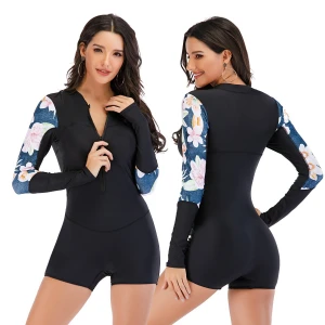 AOSHILI Floral Patchwork Swimsuits Bathing Suits Swimwear  Long Sleeve Diving Surfing Suits women Wetsuit