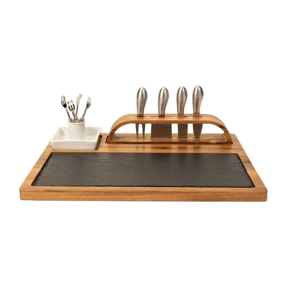 Bamboo Cheese Board, 12 Piece Set Includes 4 Stainless Steel Knives, Bigger Bamboo Serving Tray and Wood Tool