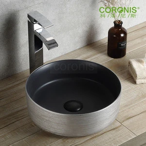 Bathroom ceramic round matte gold color wash basin for wholesale