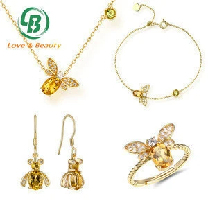 Bee jewelry citrine women gemstone fine Italian gold jewelry sets
