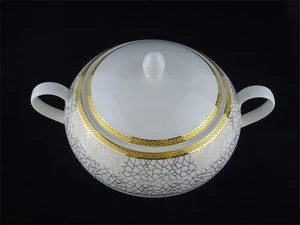 bone china gold geometric printed soup tureen bowls with lid