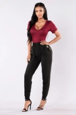 Bonvatt women casual pants women denim jeans Pants For Women Fleece Elastic Waist