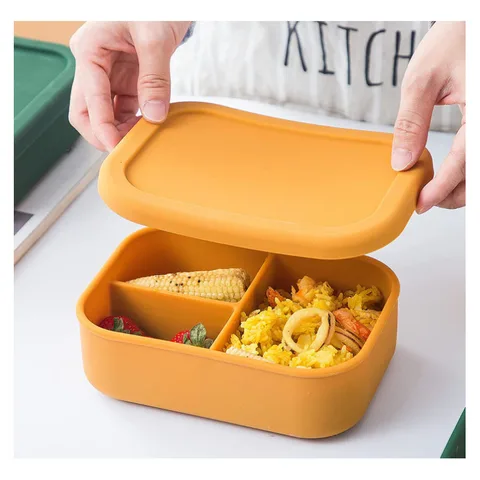 Buy Bpa Free Silicone Rectangular Bento Lunch Box Unbreakable 3 ...