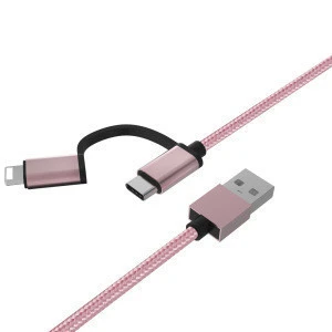 Braided Fast 3.0 A Cell Phone USB Charger Data cable for iPhone Type C 2 in 1 Cable