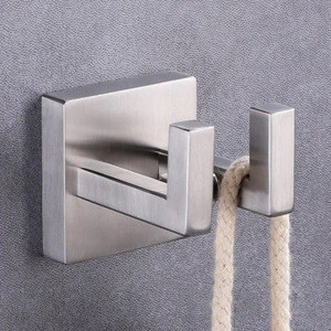 Brushed Nickel Simple Stainless Steel Bath Towel Holder Bathroom Double Robe Hook