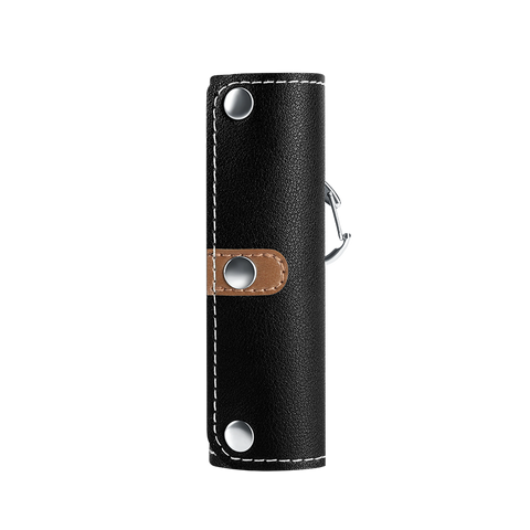 BUBM Vintage Handmade Roll Up Snap Button with Travel Portable Carabiner Black Leather Cable Organizer