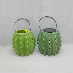 Cactus Shape Design Hurricane Lamp Ceramic Garden Lantern