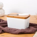 Ceramic Butter Dish cheese packaging butter Keeper container With Beech Wooden Lid and butter knife