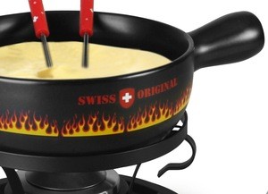 Ceramic Swiss Flare Fondue Set  Black Cheese Fondue Cooking Pot