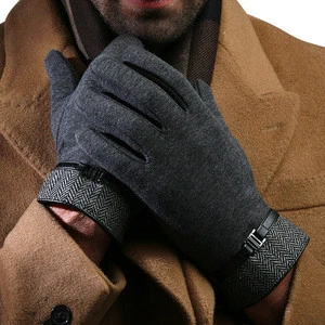 Cheap male dress winter smart Phone acrylic knitted gloves with plush lined