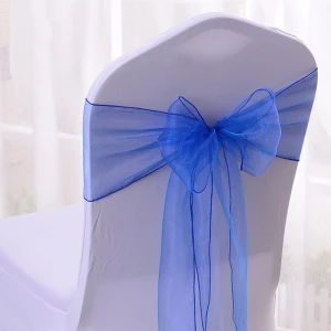 Cheap Peach Organza Chair Bow Wedding Chair Sash Ribbon Tie For Party Event Hotel Banquet Decoration
