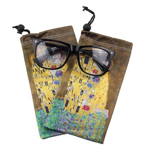 Cheap small MOQ custom print logo soft microfiber sunglasses pouch glasses drawstring bag for sale