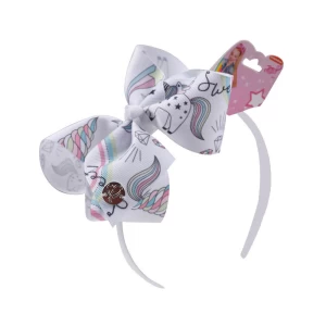 Children Unicorn Rainbow Printed Ribbon Hair Bows Hairband For Girls Boutique Headbands Hair Accessories