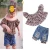 Import China wholesale children boutique clothing summer kids leopard off shoulder top+ripped blue jean shorts 2pcs girls clothing set from China