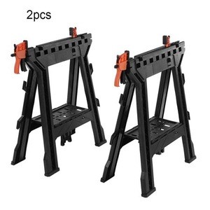Clampiong sawhorse pair with bar clamps abd cord hooks