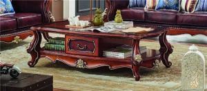 Classic Furniture European Living Room Antique Leather Wooden luxury Coffee Table Set