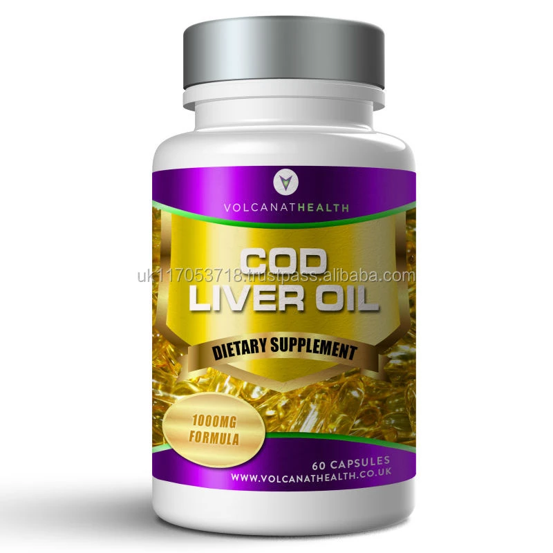 Cod Liver Oil Dietary Supplement Pills Volcanat Health Premium Round Bottle