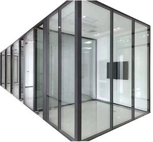 Commercial double glass Korea aluminum office partition with louver glass wall partition