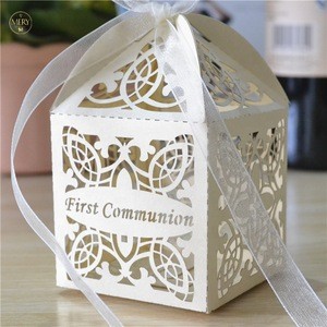 Cross design favor boxes supplies laser cut gift boxes for baptism and wedding decorations