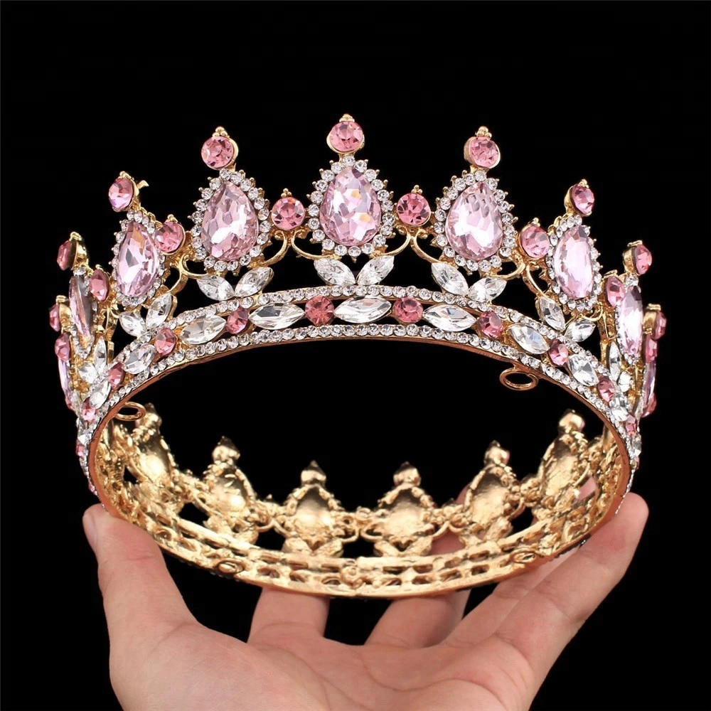 Custom baroque crown wedding full round hair accessories tiara to woman crystal princess crown fits party activity