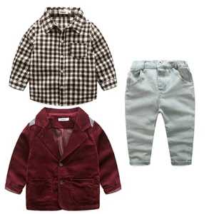 Custom Clothing Sets Boys Jacket With Plaid Shirts And Jeans