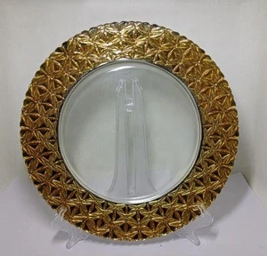 custom colored hand made premium round gold glass charger plates for weddings