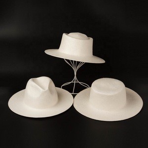 Custom Fedora Boater Simple White Colour Blank Fine Paper Straw Hat for Women Men Beach Casual Dress Sun Protection
