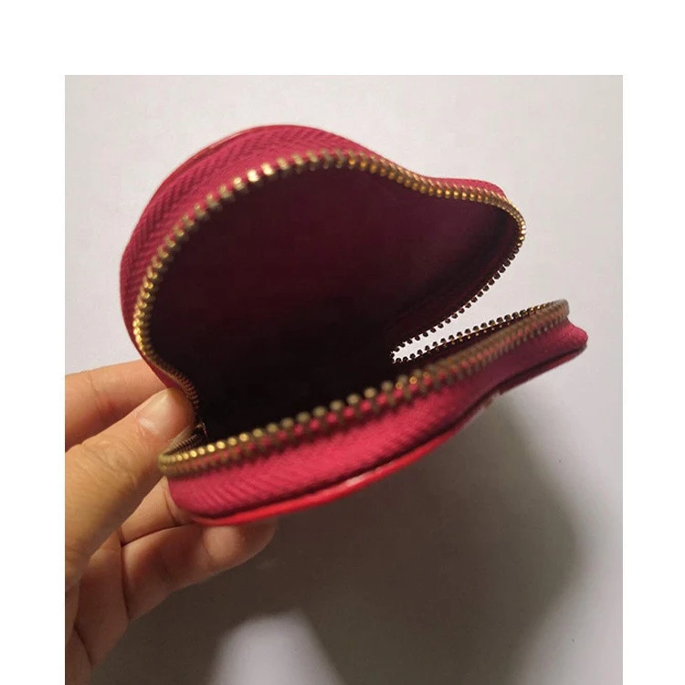 Custom Heart shape zipper around red color bubble PU leather coin purse