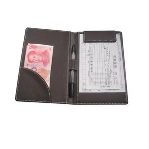Custom Leather Lichee Pattern Wallet Bill Document Files Holder Money Pen Clip