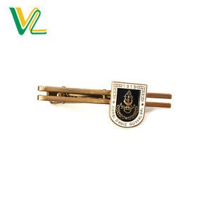 Custom made Promotion Brass Clip soft enamel Anti-Gold color branded logo printing military Tie Bar clasp Gentle