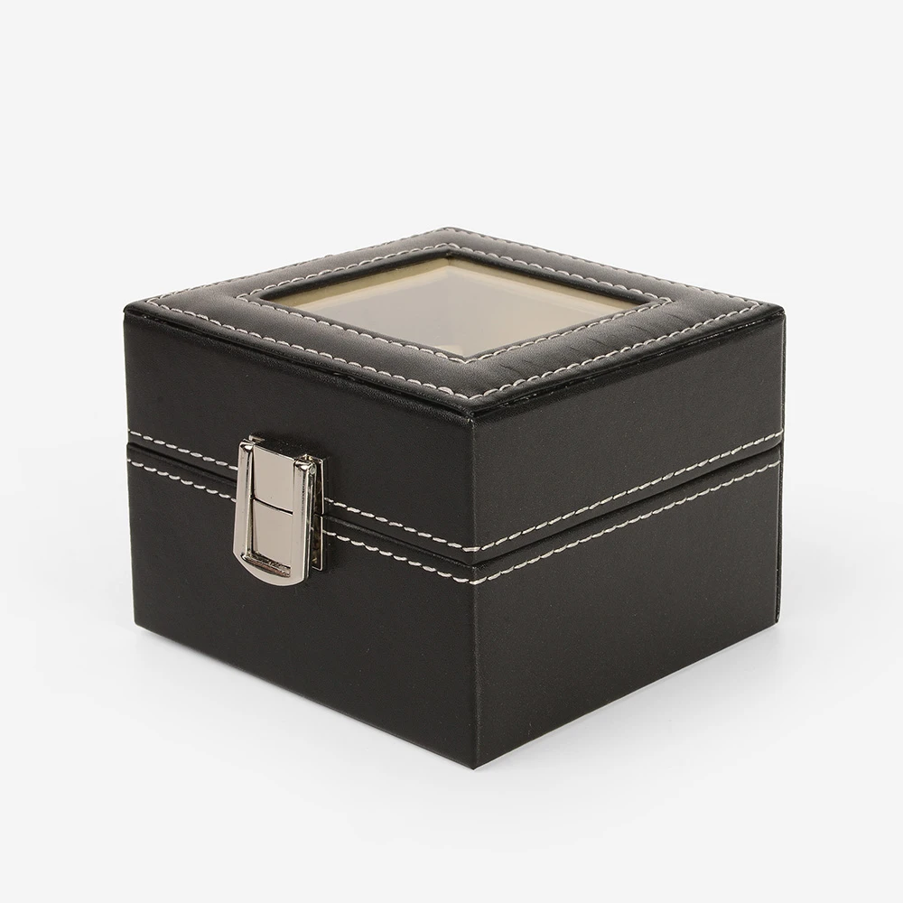 Custom PVC Window Square Shop Black Leather Watch Packaging Display Gift Box