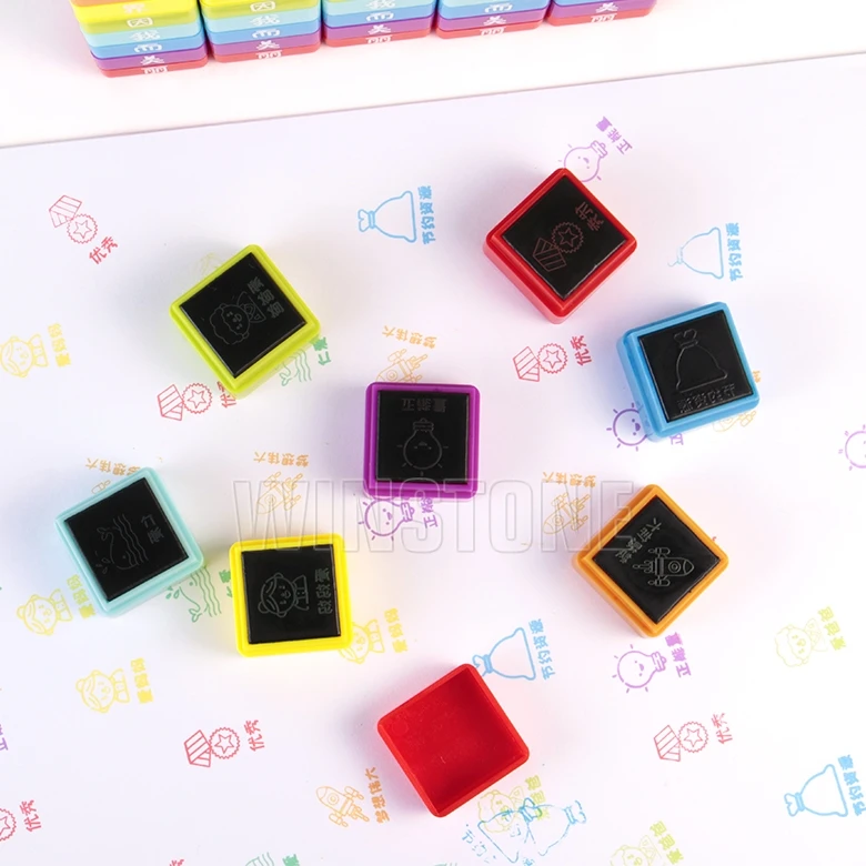 Custom wholesale kids block toy colorful plastic cute square  self-inking stamp for Children
