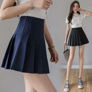 Custom Women Skirts Mini KnittedCotton None Stretchy Pleated A-line skirt