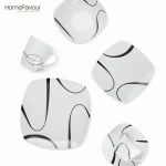 Dinnerware White ceramic black line porcelain  square dinner set
