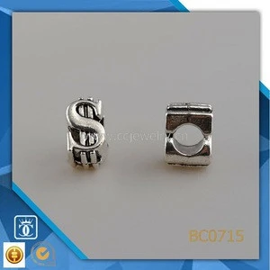 Dollar silver metal beads charm with 4.5mm hole fit for snake chain new design european beads hot