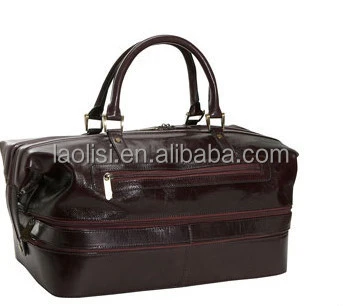 Double-deck Brown Leather Weekend Bag men leather travel bag