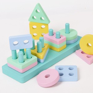 Dropshipping Macarons four sets of columns wooden paired sets of columns building blocks children&#39;s educational toys