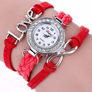 Duoya Brand Watch Women Bracelet Silver Love Jewelry Weave Leather Quartz Wristwatches Hour Clock Jewelry Gift