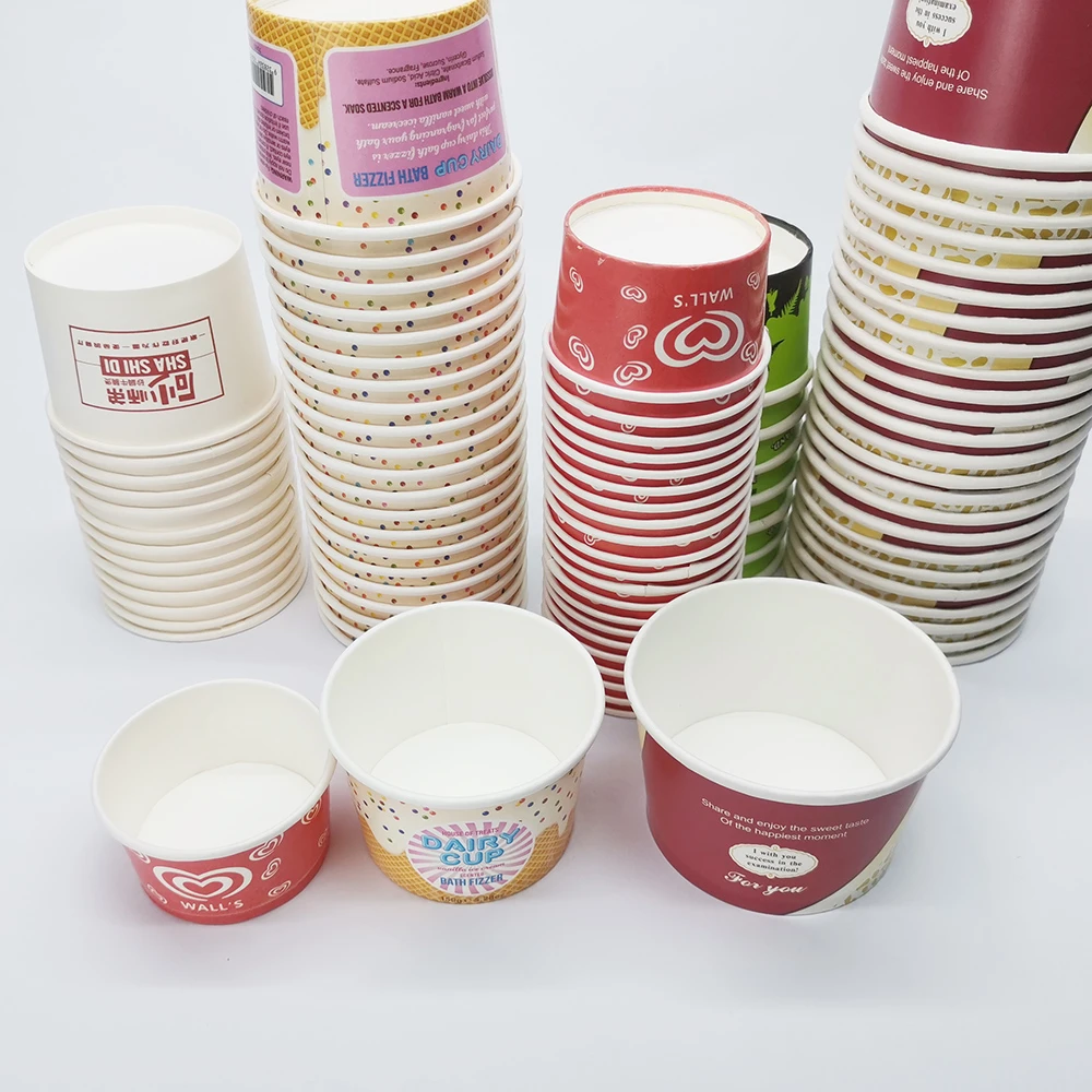 Eco friendly Popular Disposable ice cream paper cups, Yogurt paper bowl, container packaging with PP lid