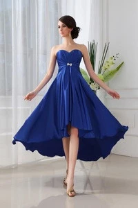 ED016 Shinny Satin Homecoming Dress Girls Strapless prom dress  Short front long back formal dress patterns