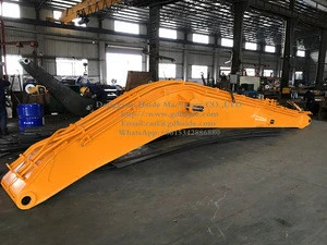 Excavator long boom and arm for pile driving/driver