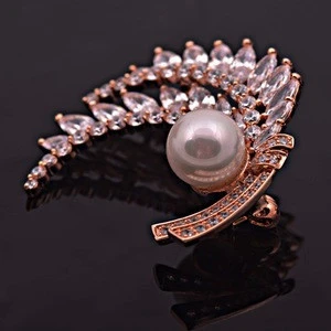 Fashion Jewelry 2016 18k Rose Gold Plating Leaf Pearl Women Pin Brooch