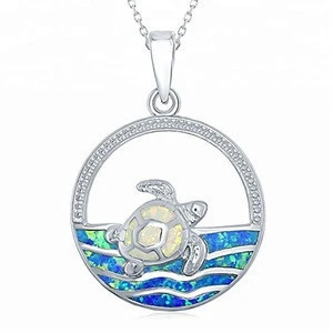 Fashion jewelry oval buckle animal necklace sea turtle round shaped necklace