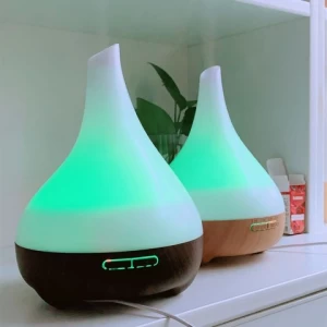 flower vase style wood grain 550ml 7 color LED aroma diffuser cool mist aroma humidifier with timing  water shortage power off