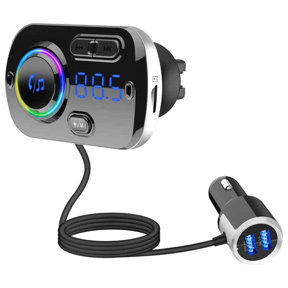 FM Transmitter Car Kit Handsfree Wireless Bluetooth MP3 Player Dual USB QC3.0 Fast charger Handsfree Colorful atmosphere lights