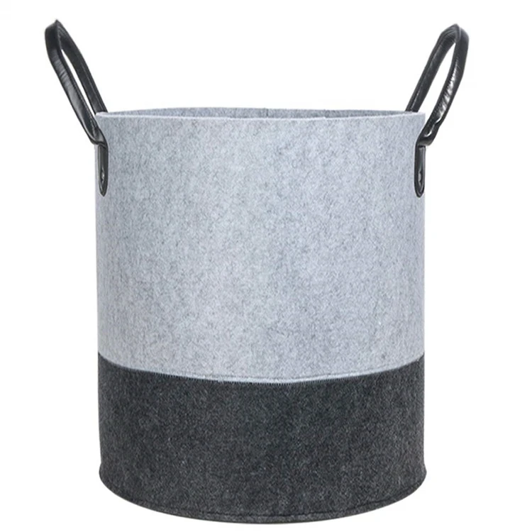 Foldable Light Grey Felt Laundry Basket Bag With Handle