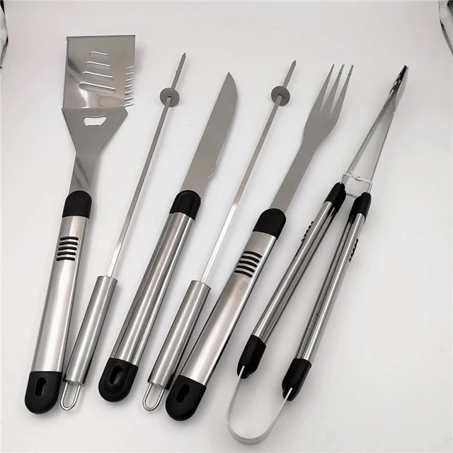 Fork Tong Spatular Apron 4pcs Barbeque Tool Set Bbq Grill Stainless Steel Tools Set With Apron
