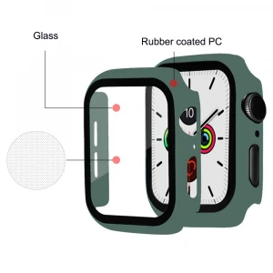 Full body Tempered glass screen protector with PC frame case for apple watch Series 6 38mm 40mm 42mm 44mm