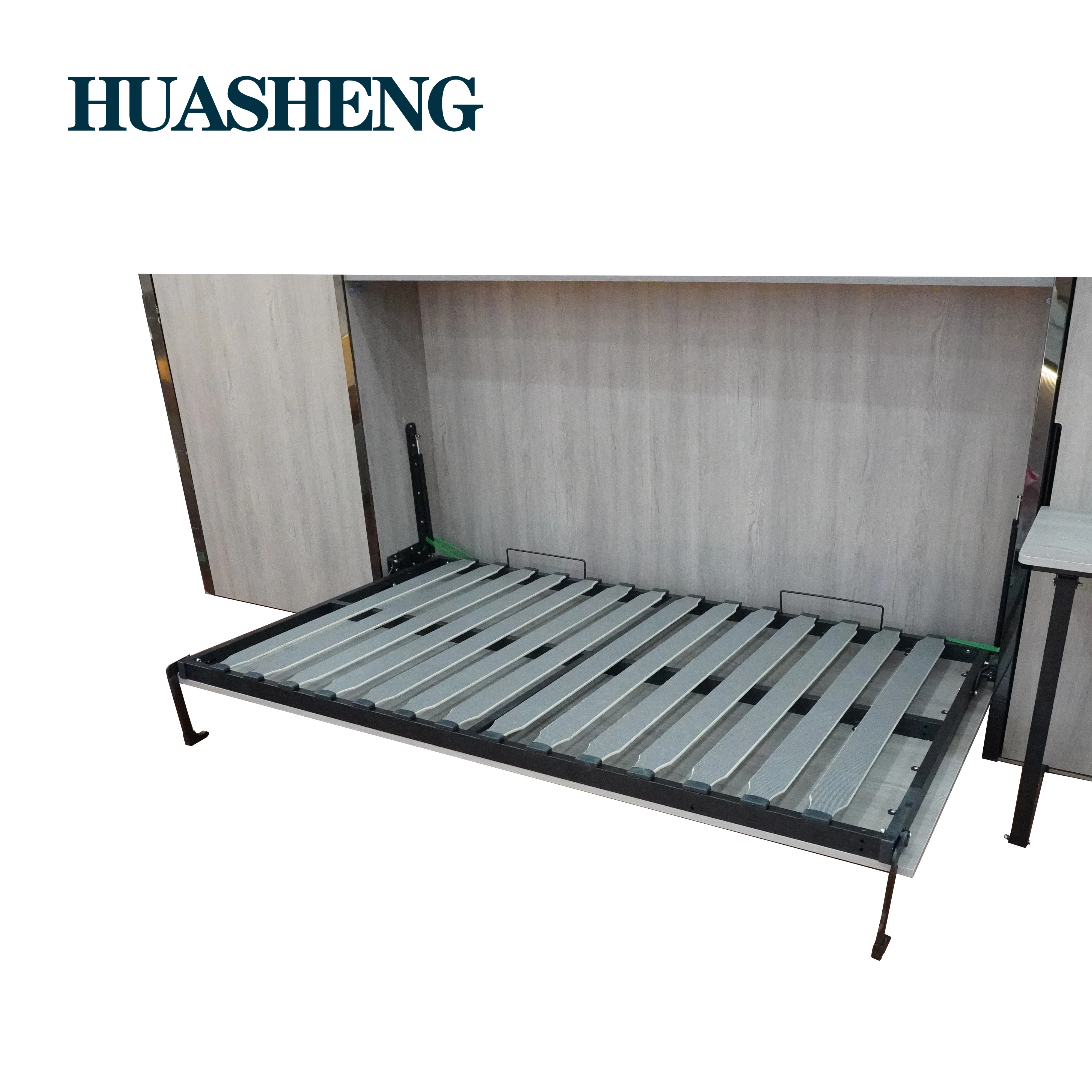 Furniture bedroom metal folding bed saving space wooden wall bed Horizontal bed with single shelf