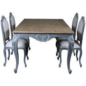 Furniture Wooden Carved Dining Table Set French Style 4 Chairs